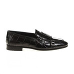 Genuine Leather Double Monk Strap Shoes // Crocodile Pattern // Black (Euro: 45)