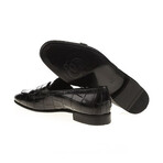 Genuine Leather Double Monk Strap Shoes // Crocodile Pattern // Black (Euro: 42)