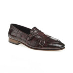 Genuine Leather Double Monk Strap Shoes // Crocodile Pattern // Burgundy (Euro: 40)