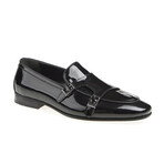 Genuine Leather Double Monk Strap Shoes // Patent Leather // Black (Euro: 43)