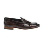 Genuine Leather Double Monk Strap Shoes // Crocodile Pattern // Brown (Euro: 44)