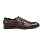 Genuine Leather Double Monk Strap Brogue Shoes // Brown (Euro: 41)