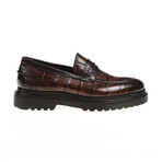 Genuine Leather Penny Shoes // Crocodile Pattern // Brown (Euro: 45)