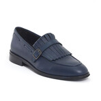 Genuine Leather Fringed Shoes // Navy Blue (Euro: 42)