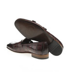 Genuine Leather Double Monk Strap Shoes // Crocodile Pattern // Burgundy (Euro: 42)