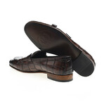 Genuine Leather Double Monk Strap Shoes // Crocodile Pattern // Brown (Euro: 44)