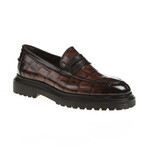 Genuine Leather Penny Shoes // Crocodile Pattern // Brown (Euro: 41)