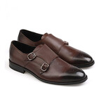 Genuine Leather Double Monk Strap Brogue Shoes // Brown (Euro: 42)