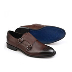 Genuine Leather Double Monk Strap Brogue Shoes // Brown (Euro: 41)