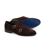 Genuine Suede Leather Double Monk Strap Brogue Shoes // Dark Brown (Euro: 43)