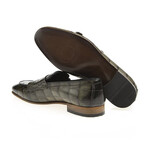 Genuine Leather Double Monk Strap Shoes // Crocodile Pattern // Green (Euro: 44)