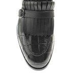 Genuine Leather Fringed Shoes // Crocodile Pattern // Black (Euro: 42)