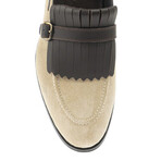 Genuine Suede Leather Fringed Loafer Shoes // Beige + Dark Brown (Euro: 40)