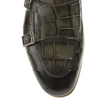 Genuine Leather Double Monk Strap Shoes // Crocodile Pattern // Green (Euro: 40)