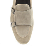 Genuine Suede Leather Double Monk Strap Detailed Shoes // Beige (Euro: 41)