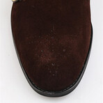 Genuine Suede Leather Double Monk Strap Brogue Shoes // Dark Brown (Euro: 41)