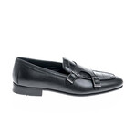 Genuine Leather Double Monk Strap Shoes // Crocodile Pattern + Plain // Black (Euro: 41)