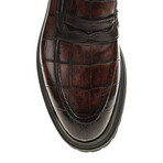 Genuine Leather Penny Shoes // Crocodile Pattern // Brown (Euro: 45)