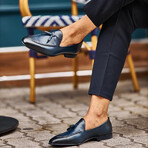 Genuine Leather Tassel Loafers // Navy Blue (Euro: 44)