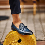 Genuine Leather Tassel Loafers // Navy Blue (Euro: 43)