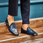 Genuine Leather Tassel Loafers // Navy Blue (Euro: 41)