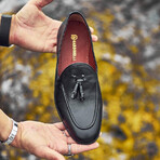 Genuine Leather Tassel Loafers // Black (Euro: 45)