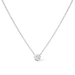 14K White Gold Lab-Grown Diamond Modern Bezel-Set Solitaire Pendant Necklace II // 16"-18"