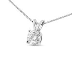 14K White Gold Round-Cut Lab-Grown Diamond 4-Prong Solitaire Pendant Necklace // 18"