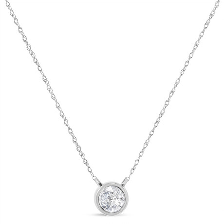 14K White Gold Lab-Grown Diamond Modern Bezel-Set Solitaire Pendant Necklace I // 16"-18"