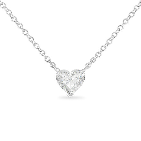 14k White Gold Lab-Grown Heart-Shape Diamond Solitaire Pendant Necklace // 18"