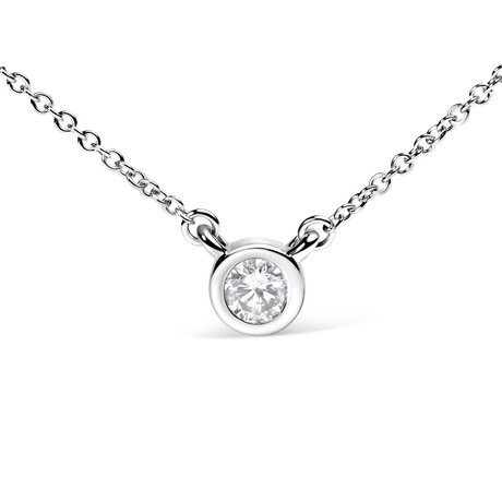 14K White Gold Lab-Grown Diamond Modern Bezel-Set Solitaire Pendant Necklace II // 16"-18"