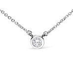 14K White Gold Lab-Grown Diamond Modern Bezel-Set Solitaire Pendant Necklace II // 16"-18"