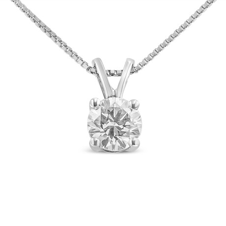 14K White Gold Round-Cut Lab-Grown Diamond 4-Prong Solitaire Pendant Necklace // 18"