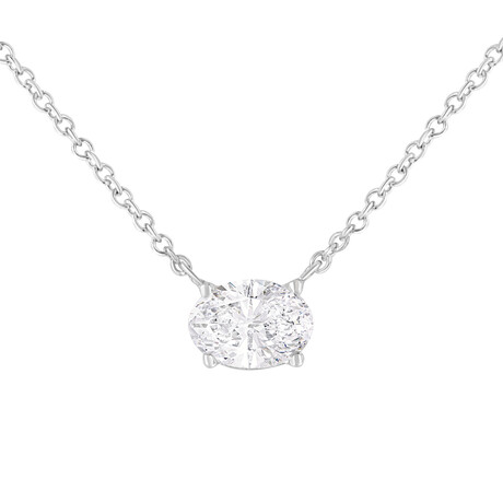 10K White Gold Lab-Grown Oval Solitaire Diamond East-West Pendant Necklace // 18"