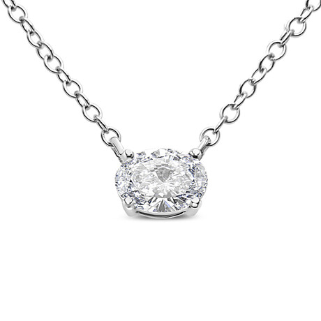 14K White Gold Lab-Grown Oval Shape Solitaire Diamond East-West Pendant Necklace // 18"