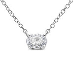 14K White Gold Lab-Grown Oval Shape Solitaire Diamond East-West Pendant Necklace // 18"