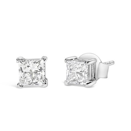 14K White Gold Princess-Cut Lab-Grown Diamond Solitaire Stud Earrings V