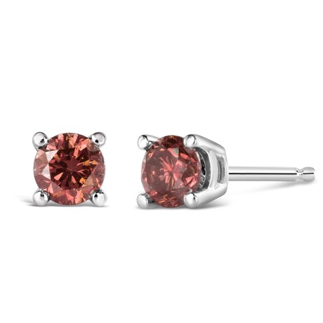 14K White Gold Round Brilliant-Cut Lab-Grown Pink Diamond 4-Prong Classic Solitaire Earrings