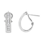 925 Sterling Silver Lab-Grown Round Diamond Omega Back Huggy Hoop Earrings