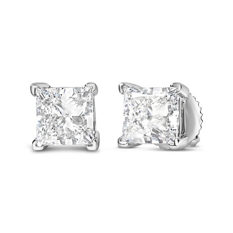 14K White Gold Princess-Cut Lab-Grown Diamond Solitaire Stud Earrings II