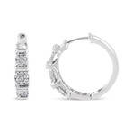 925 Sterling Silver Lab-Grown Round Diamond Floral Cluster Hoop Earrings