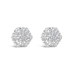 14K White Gold Lab-Grown Diamond Floral Cluster Composite Stud Earrings