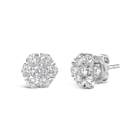 14K White Gold Lab-Grown Diamond Floral Cluster Composite Stud Earrings