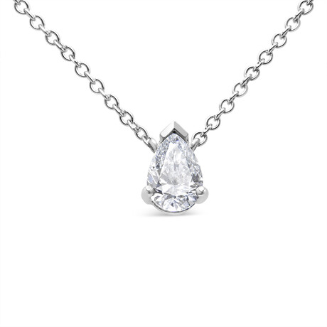 14K White Gold Lab-Grown Pear Shape Solitaire Diamond Pendent Necklace // 18"