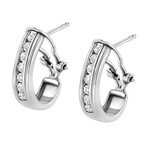 925 Sterling Silver Lab-Grown Round Diamond Omega Back Huggy Hoop Earrings