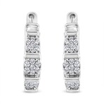 925 Sterling Silver Lab-Grown Round Diamond Floral Cluster Hoop Earrings