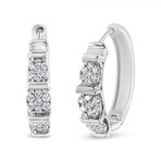 925 Sterling Silver Lab-Grown Round Diamond Floral Cluster Hoop Earrings