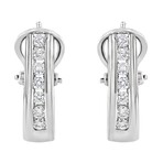 925 Sterling Silver Lab-Grown Round Diamond Omega Back Huggy Hoop Earrings