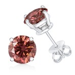 14K White Gold Round Brilliant-Cut Lab-Grown Pink Diamond 4-Prong Classic Solitaire Earrings