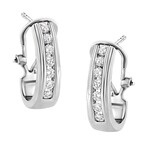 925 Sterling Silver Lab-Grown Round Diamond Omega Back Huggy Hoop Earrings